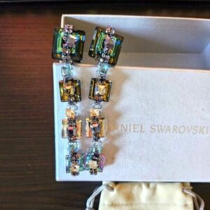 NIB Daniel Swarovski Square Crystal Drop Earrings Clip on